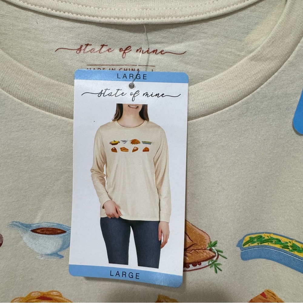 State of‎ Mine Thanksgiving Meal Long sleeve Graphic Holiday Shirt Crew Neck - Picture 4 of 7